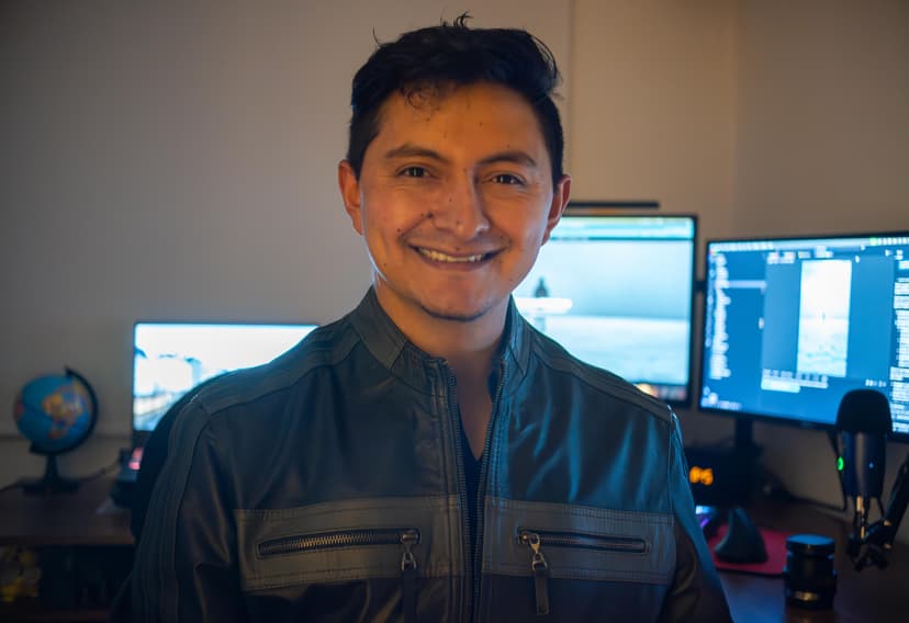 Me in the center with some screens in the background